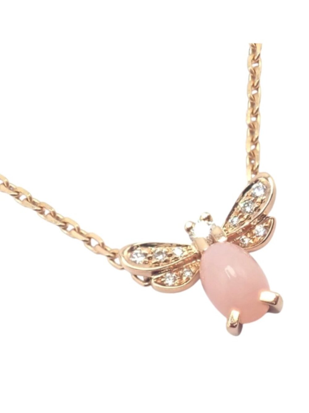 Authentic! Chaumet 18k Rose Gold Attrape Moi Diamond Pink Opal Necklace
